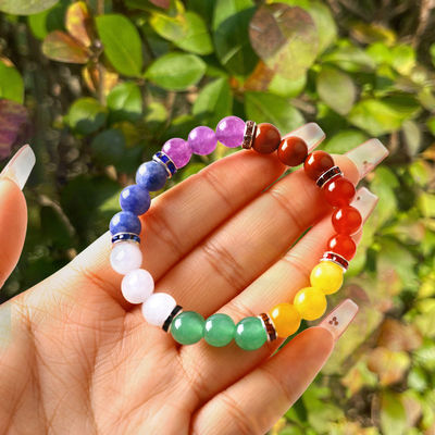 4mm/6mm/8mm/12mm Manifattura di cristallo 7 Chakra Bracelet Lunghezza 18cm