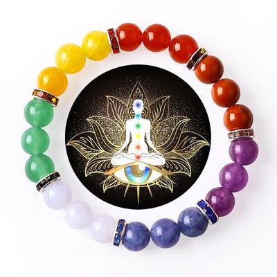4mm/6mm/8mm/12mm Manifattura di cristallo 7 Chakra Bracelet Lunghezza 18cm
