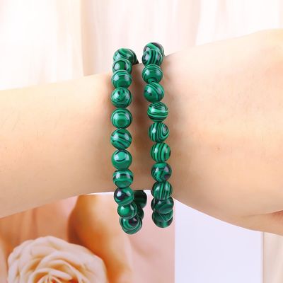 Elastico Naturale Verde Malachite Anti Ansietà Braccialetto Perla Cura