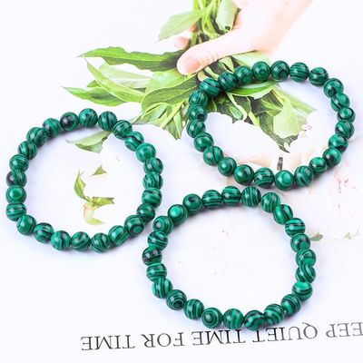 Elastico Naturale Verde Malachite Anti Ansietà Braccialetto Perla Cura