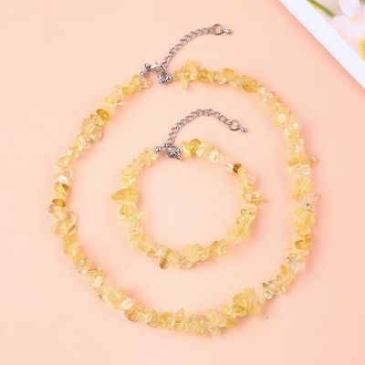Fabbricazione a mano Scheletri regolabili Bracciale di pietra di ghiaia Collare Set di cristalli irregolari Gioielli di energia curativa