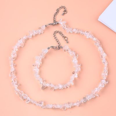 Fabbricazione a mano Scheletri regolabili Bracciale di pietra di ghiaia Collare Set di cristalli irregolari Gioielli di energia curativa