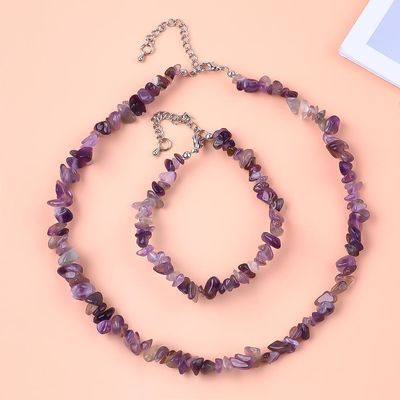 Fabbricazione a mano Scheletri regolabili Bracciale di pietra di ghiaia Collare Set di cristalli irregolari Gioielli di energia curativa