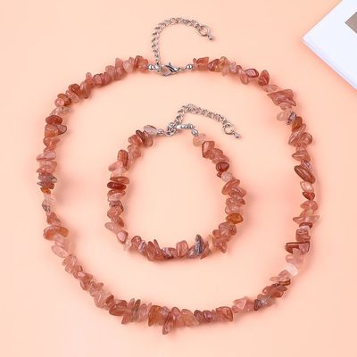 Fabbricazione a mano Scheletri regolabili Bracciale di pietra di ghiaia Collare Set di cristalli irregolari Gioielli di energia curativa