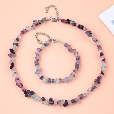 Fabbricazione a mano Scheletri regolabili Bracciale di pietra di ghiaia Collare Set di cristalli irregolari Gioielli di energia curativa