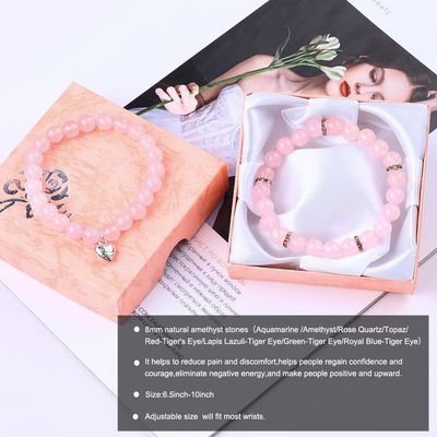 8mm Rose Quartz Gemstone Bead Bracelet Energia di guarigione Gioielli