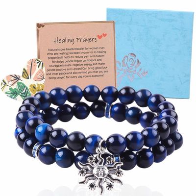 Elastico Rotondo Blu scuro 8mm Occhio di tigre Gemstone Bracelet Energia curativa Gioielli di fascino