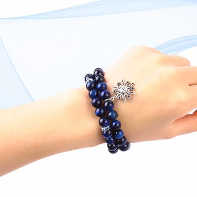 Elastico Rotondo Blu scuro 8mm Occhio di tigre Gemstone Bracelet Energia curativa Gioielli di fascino