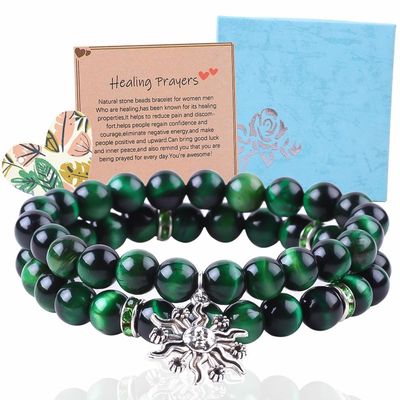 Manifattura Rotonda Verde 10mm Occhio di Tigre Braccialetto Con Perle Cristallo Cura