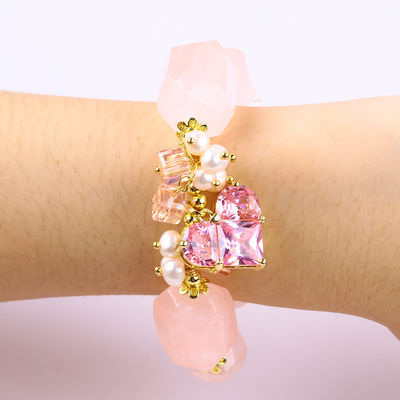 Braccialetto di pietra preziosa fatto a mano Amuleti regolabili Rosa Quarzo Braccialetto di pietra naturale Perla Gioielli per festa Indossare quotidianamente