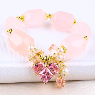 Braccialetto di pietra preziosa fatto a mano Amuleti regolabili Rosa Quarzo Braccialetto di pietra naturale Perla Gioielli per festa Indossare quotidianamente