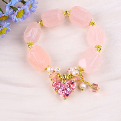 Braccialetto di pietra preziosa fatto a mano Amuleti regolabili Rosa Quarzo Braccialetto di pietra naturale Perla Gioielli per festa Indossare quotidianamente