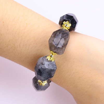 Braccialetto in pietra preziosa fatto a mano incantatore regolabile nero rutilato quarzo braccialetto in pietra naturale perla gioielli da indossare quotidianamente