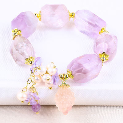 Braccialetto in pietra gemma fatto a mano Amuleti regolabili Braccialetti in ametista in pietra naturale Perle per gioielli da festa Indossare ogni giorno