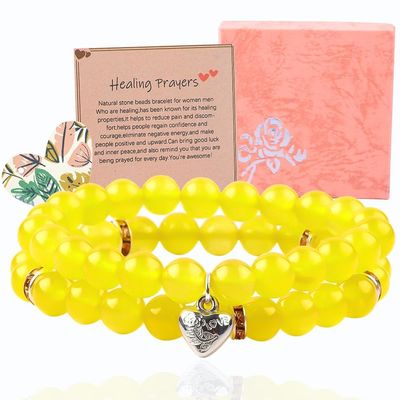Elastico Rotondo 8mm Gemstone Bead Giallo Giada Cristallo Braccialetti OEM ODM