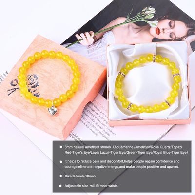 Elastico Rotondo 8mm Gemstone Bead Giallo Giada Cristallo Braccialetti OEM ODM