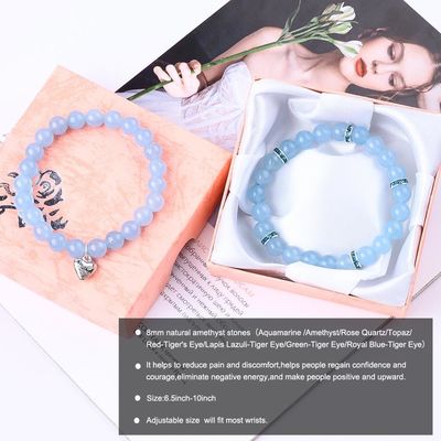 8mm Ametista Blu Acquamarino Gemstone Braccialetti Cristallo Cura