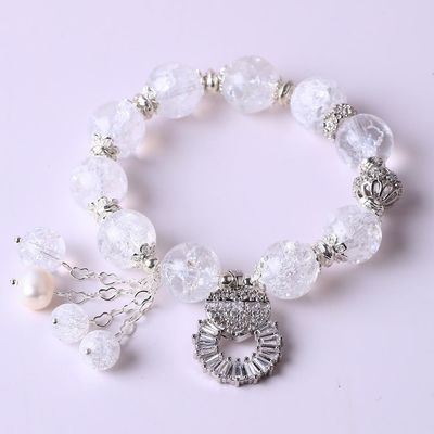 Braccialetto di diamanti di cristallo di perla rotonda fatto a mano con incantesimi di lusso