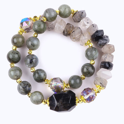 Labradorite artigianale multiforme e rotonda a doppio strato braccialetto a perline per regali