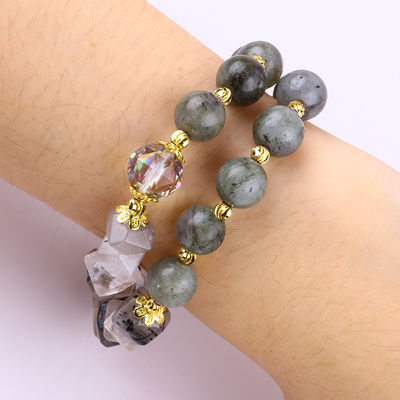 Labradorite artigianale multiforme e rotonda a doppio strato braccialetto a perline per regali