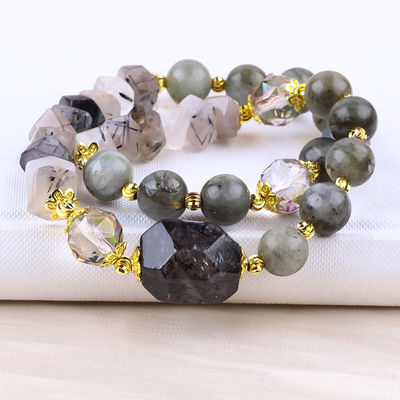 Labradorite artigianale multiforme e rotonda a doppio strato braccialetto a perline per regali