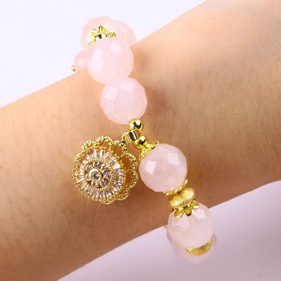 Braccialetto fatto a mano con perline di pietre preziose, rosa naturale, quarzo, gieraffa regolabile, braccialetto da festa, da indossare ogni giorno.