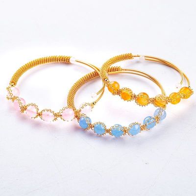Filato avvolto per la guarigione perla rotonda gemma bracciale bracciale gioielli