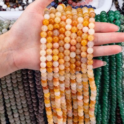 Giallo scuro Giada rotonda perla cristallo naturale gemma diverse dimensioni perla fili di perla sciolti per la realizzazione di gioielli fai da te