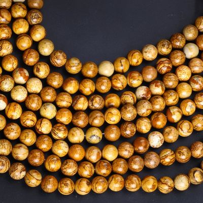Perle gialle di legno-grano rotondo cristallo naturale gemma legno giaspo fili di perle sciolte per la fabbricazione di gioielli fai da te