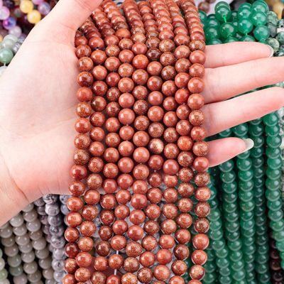 Perle rotonde di arenaria d'oro cristallo naturale perla di gemma fili di perle sciolte per la fabbricazione di gioielli fai da te