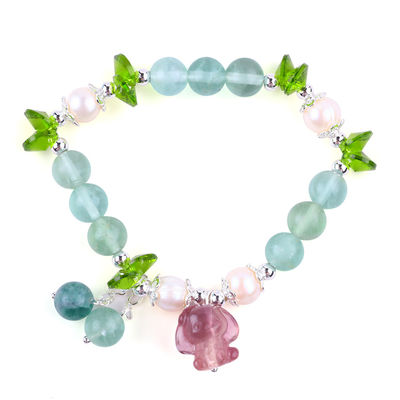 8MM Semi-preziosa Gemstone Fluorite Con Purple Melody Scultura Stretch Bracelet Per Regalo
