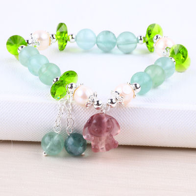 8MM Semi-preziosa Gemstone Fluorite Con Purple Melody Scultura Stretch Bracelet Per Regalo