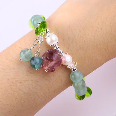 8MM Semi-preziosa Gemstone Fluorite Con Purple Melody Scultura Stretch Bracelet Per Regalo