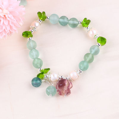8MM Semi-preziosa Gemstone Fluorite Con Purple Melody Scultura Stretch Bracelet Per Regalo