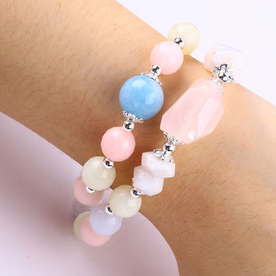 Morganite Manifattura fai da te doppio strato cristallo naturale multifaccato bracciale a perline rotonde per regalo