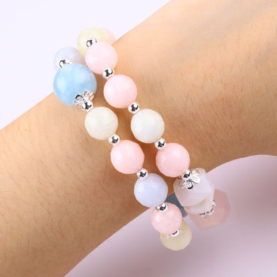 Morganite Manifattura fai da te doppio strato cristallo naturale multifaccato bracciale a perline rotonde per regalo