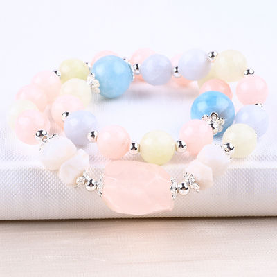 Morganite Manifattura fai da te doppio strato cristallo naturale multifaccato bracciale a perline rotonde per regalo