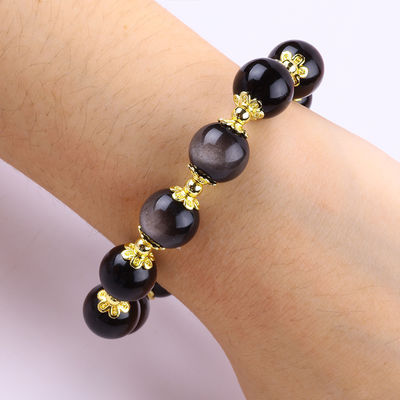 Pietra originale 12 mm di argento ossidiana stella rotonda con incanto lunare braccialetto a perline di cristallo