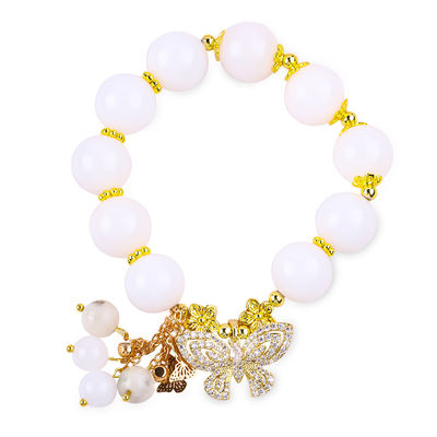 Agate Bianco Naturale 14MM Cristallo Cerchio Unico Stringa a Mano Farfalla Braccialetto Incantatore Per Regalo