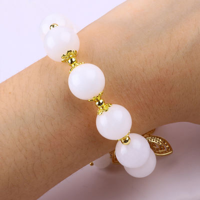 Agate Bianco Naturale 14MM Cristallo Cerchio Unico Stringa a Mano Farfalla Braccialetto Incantatore Per Regalo