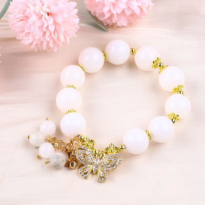 Agate Bianco Naturale 14MM Cristallo Cerchio Unico Stringa a Mano Farfalla Braccialetto Incantatore Per Regalo