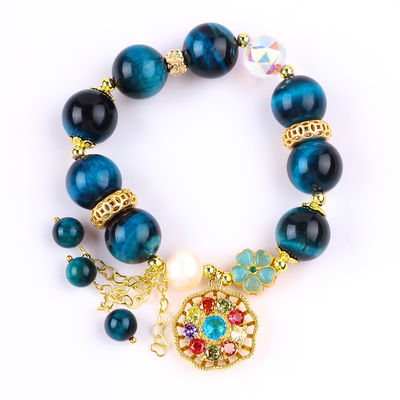 14MM Energy Healing Crystal Blue Tiger Eye Flower Spinner Charm Bead Bracelet Per Indossare Ogni Giorno