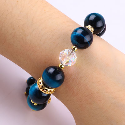 14MM Energy Healing Crystal Blue Tiger Eye Flower Spinner Charm Bead Bracelet Per Indossare Ogni Giorno