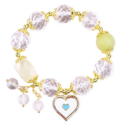 Natural White Crystal Single Circle Elastic 14MM Multifaced Round Bead Bracelet Per Meditazione