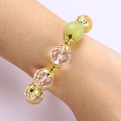 Natural White Crystal Single Circle Elastic 14MM Multifaced Round Bead Bracelet Per Meditazione