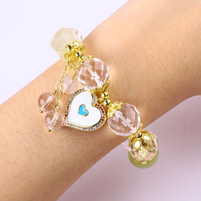 Natural White Crystal Single Circle Elastic 14MM Multifaced Round Bead Bracelet Per Meditazione