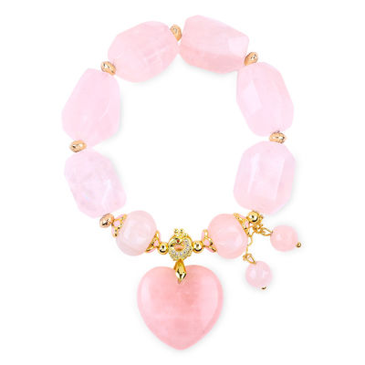 14MM Multi Faced Rose Quartz Stone Cristallo Bracelet Cuore intagliato