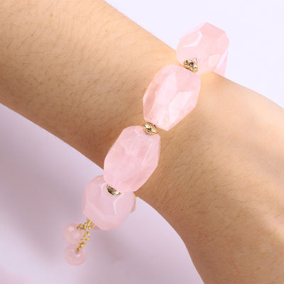 14MM Multi Faced Rose Quartz Stone Cristallo Bracelet Cuore intagliato