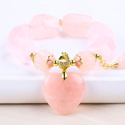 14MM Multi Faced Rose Quartz Stone Cristallo Bracelet Cuore intagliato