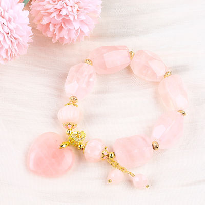 14MM Multi Faced Rose Quartz Stone Cristallo Bracelet Cuore intagliato